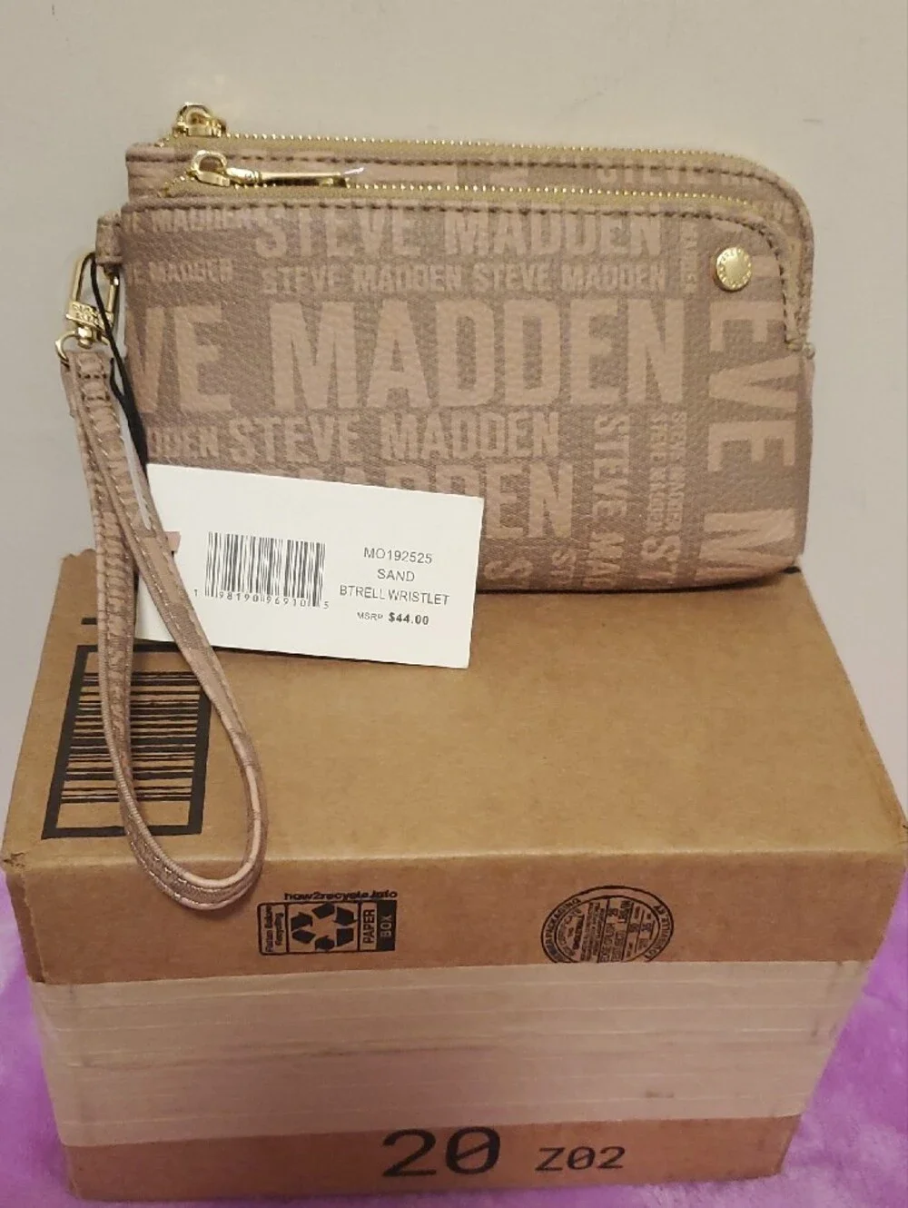 Steve Madden Sand Logo Wristlet with Gold Accents